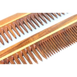 eSplanade 2pcs Brown Wooden Comb for Men and Women Handmade Anti-Static Hair Beard Moustache