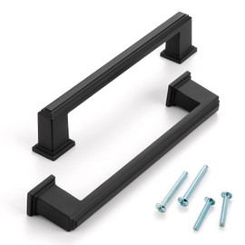 ASKANO 5 Inch Hole Centers, Black Stepped Kitchen Cabinet Pull Handle ZP2206 | Pack of 10, Solid Hardware for Drawer, Dresser, Bathroom, Vanity, Furniture Door, Cupboard, Bedroom, 5"