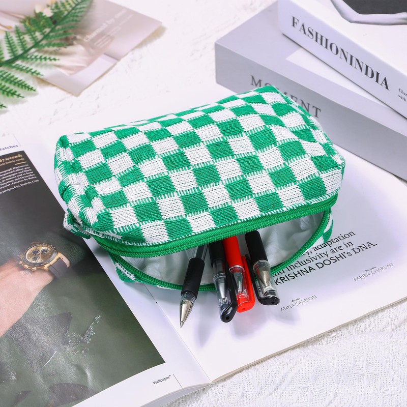 Knitted Wool Checkerboard Pencil Case - Preppy, Aesthetic, Corduroy for