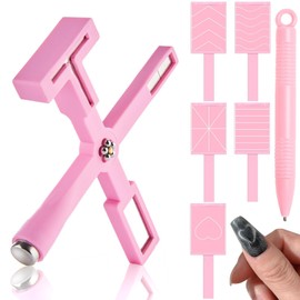 MOLILON 7Pcs Cat Eye Magnet for Nails, 5 in 1 Multi-function Nail Magnet, 5 Stripe Magnet Plates Nail Art Magnetic Cat Eye Gel Nail Polish Magnet Stick for Nail Salon or DIY Supplies - Pink Kit