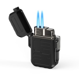 TOPAKY Torch Lighter, Waterproof Windproof Dual Flame Butane Lighter, Refillable Mini Gas Torch Lighter for Candle Fireworks Camping Hiking Tactical Gear (Not Prefilled)