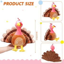 HyDren 4 Pieces Plush Turkey Stuffed Animals 8 Inch Soft Thanksgiving Turkey Bird Plush Toys Fall Autumn Harvest Thanksgiving Ornaments Party Gifts Decorations (Without hat,Pink)