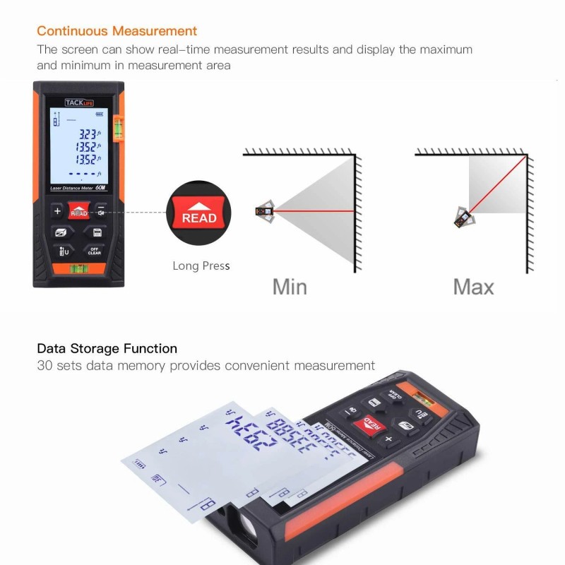Tacklife HD60 Classic Laser Measure 196Ft M/In/Ft Mute Laser Distance