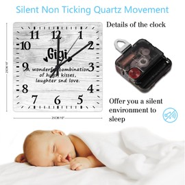 Mighun PVC Clock Gigi Gifts for Grandma Wall Clock Quote Silent Non-Ticking Battery Operated Home Square Clock for Kitchen Dining Room Birthday Gift 10 Inch