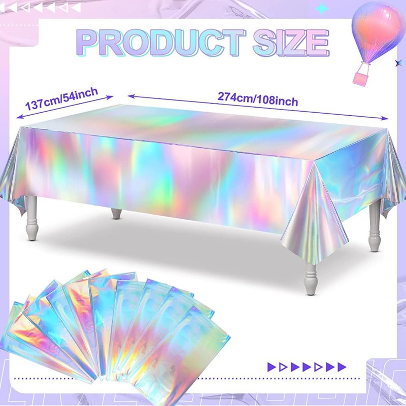 AIMALL 10 PCS Iridescent Party Tablecloth, 108x54 Inch Disposable Plastic
