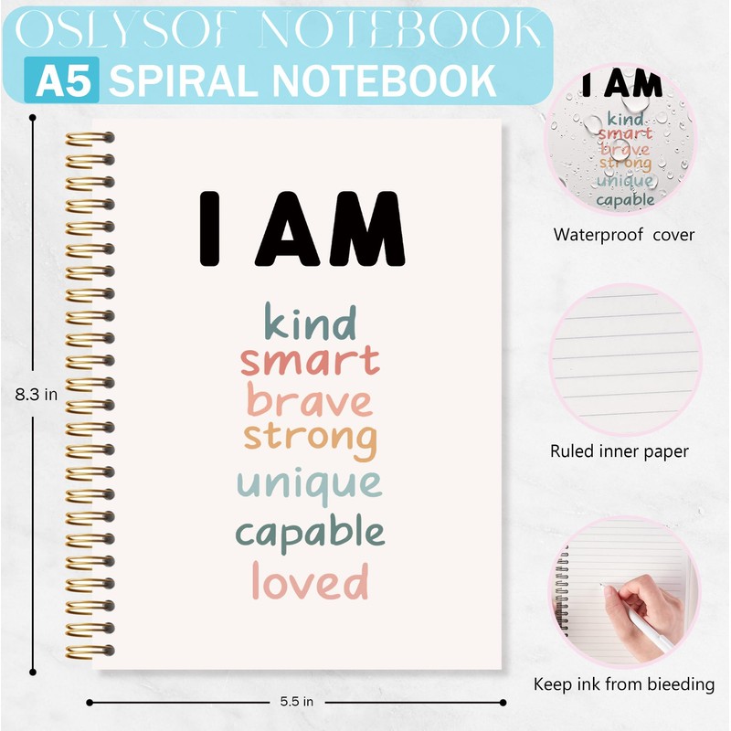 OSLYSOF Positive Affirmation Gifts Spiral Notebook, Boho Rainbow Affirmation Journal,