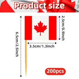 200 Pcs Small Canada Flag Toothpick Toppers Picks, Mini Canadian Cupcake Flags on Wooden Sticks Tooth Picks for Canada Day, National Day, Patriotic, Drinks, Cocktail, Desserts and Table Decorations