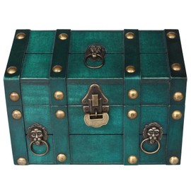 Vintage Wooden Treasure Chest, Jewelry Storage Box with Lock, Classical Storage and Decorative Box, Large Capacity Vintage Decorative Box, Jewelry Storing Storage Organizer for Home Decoration,Green