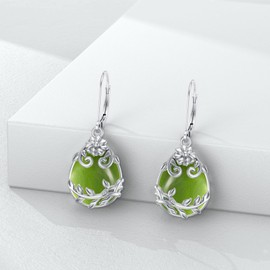 Peridot Earrings Silver 925 Filigree Drop Earrings Peridot Stud Earrings Jewellery Gifts for Women, Sterling Silver, Peridot