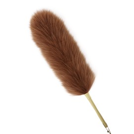 iHUFeather Lambs Wool Duster for Cleaning Window Blinds Computer Furniture TV Computer Screens Bookshelves Solid Wooden Handle Natural Feather Duster,26'', Brown
