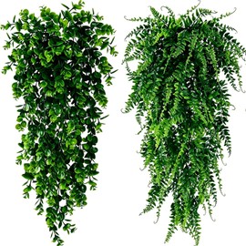 Fake Trailing Plant 2 Pack, Hanging Plant Eucalyptus & Persian Grass