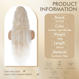 HYYLFS Claw Clip in Ponytail Extension 30 Inch Long Wave Curly Pony Tail Hair Extensions for Women fluffy Natural Looking Synthetic Hairpiece for Daily Use(Omber Light Blonde, 30Inch)