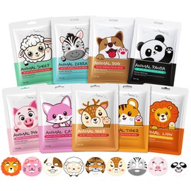 9 Packs Animal Character Facial Masks, Deep Hydrating Spa Masks for All Skin Types, Gift for Kids' Birthday Party, Enjoy Skincare Life, Girl's Night