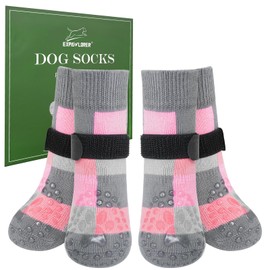 EXPAWLORER Dog Socks for Hot Pavement to Prevent Licking Paws, Color Block Non Slip Doggie Grippy Booties Shoes for Hardwood Floors,Boots & Paw Protectors for Small Medium Large Senior Dogs Pink M