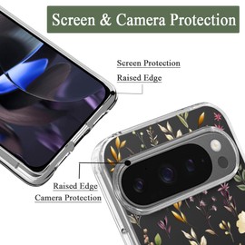 Unov Case Compatible with Pixel 9 Pixel 9 Pro Case Clear Transparent Slim Protective Case Soft TPU Bumper Embossed Pattern Shock Absorption (Golden Garden)