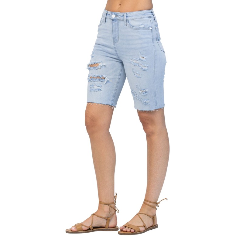 Judy Blue Bermudas de talle alto para mujer, Azul/claro, M