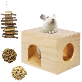 Fhiny Guinea Pigs Wood House Chinchilla Hut Hideout Natural Wood Multiple Doors Small Animal Chewing Molar Activity Toys Hamsters Habitat Cage for Hedgehog Squirrel Sugar Gliders