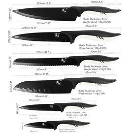 DOUBARK Black Stainless Steel Knife Set, Sharp Kitchen Knife Set, 6 Pcs Professional Kitchen Knife Set with Covers for Cooking, Chef, Slicing, Bread, Santoku, Utility, Paring Knives
