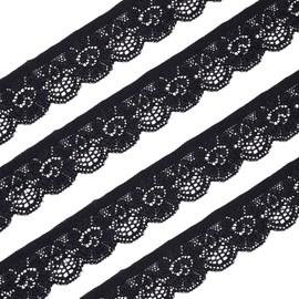 BENECREAT 30 Yards 2.5cm Wide Lace Elastic Trim Black Lace Ribbon Flower Edge Trimming for Sewing Craft Wedding Party Decor Clothes
