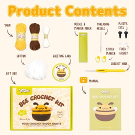 Yeezhee Crochet Kit for Beginners – Complete Amigurumi Animal Starter Set with Step-by-Step Video Tutorials, Yarn & Crochet Hook – Easy DIY Plushie Gift for Adults & Kids (Bee)