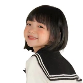 KIDS Wig, Bob Wig, For Kids, Girls, Full Wig, Straight Bangs, Cute, Girl Wig, Lightweight, Costume, Recitals, Birthday Party, Hair Exchange, Costume, Shrine Visit (S, Natural Black)