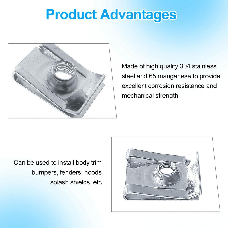 Pack of 100 Sheet Metal Nuts Car, U-Shaped Sheet Nuts,