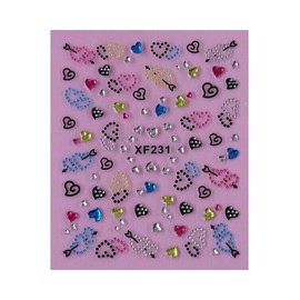 Generic Cupid's Love Arrow Sweet Heart Stars Colorful Rhinestone 3D Nail Stickers Xf231 Nail Wraps Stickers Manicure Supplies for Women Nails Full Long Lasting Easy Apply and Remove