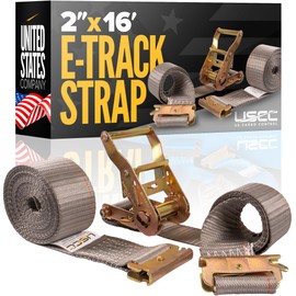 US Cargo Control E-Track Ratchet Strap, 4,400 LBS Break Strength, 2 Inch x 16 Foot Heavy Duty Gray E-Track Straps with 4 Foot Fixed End and Spring E-Fittings, Logistic Tiedowns