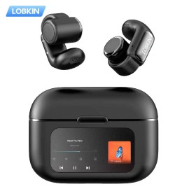LOBKIN Ear-Clip Earphone Smart LED Touch Screen Digital Display Wireless Earphone ENC HD Call IPX5 Waterproof 4GB Storagecolor: Black, model number: S18