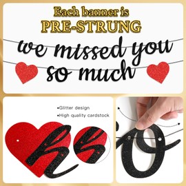 Welcome Home Banner Decorations, Black Gold Welcome Back Party Supplies Kit - Pre-Strung Glitter We Missed You So Much Banner, Swirls, Decorative Cards, Paper Pom Poms