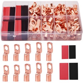 TKDMR TKDMR 160Pcs Copper Wire Lugs AWG2 4 6 8 10 12 with Heat Shrink Set, 80Pcs Battery Cable Ends Ring Terminals Connectors Tubing Assortment Kit