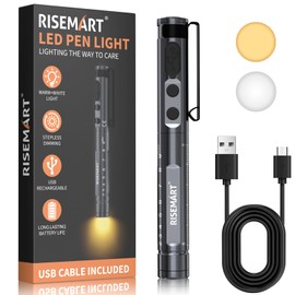 RISEMART Pen Light for Nurse, Rechargeable LED Medical PenLight, Warm/Cool White & Stepless Dimming, Portable Medical PenLight for Nurse, Doctor, First Aid, EMT, Nursing, Nursing Student (Black)