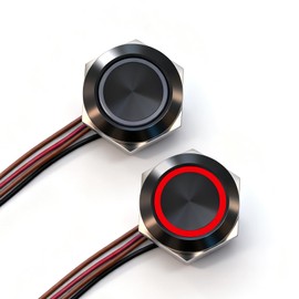 FILN 2PCS 19mm Momentary Push Button Switch, Ultra-Thin Waterproof IP67 Reset Marine Horn Led Button On Off Switch 12v -24v(Red)