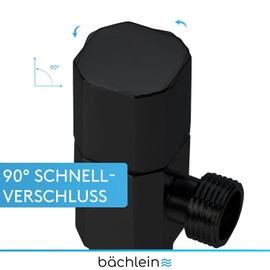 Bächlein Universal Angle Valve with Quick Release in Matt Black [Set of 2] - 1/2 Inch, Opens and Closes with Only 1/4 Turn [Quarter Turn]