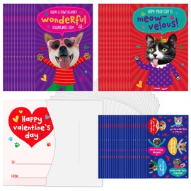 SICOHOME Valentines Cards for Kids Classroom - Stickers Envelopes 24 set Toddler Valentines Day Cards for kids School Valentines Exchange Cards Valentines Day School Favors Class Party Supplies Cat