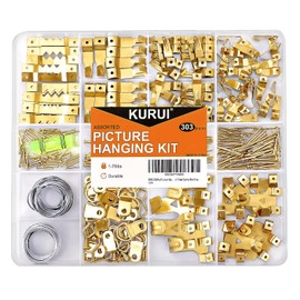 KURUI 303Pcs Picture Hanging Kit, Picture Hangers Assorted Kit With Heavy Duty Wall Hooks, Sawtooth, Picture Wire, D Rings, Hardware Nails, Eye Hooks and Picture Hanging Tool for Frame Canvas Mounting