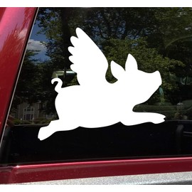 Minglewood Trading Sky Blue - Flying Pig Vinyl Decal - When Pigs Fly - Wings - Die Cut Sticker - 5w x 4.5h inches