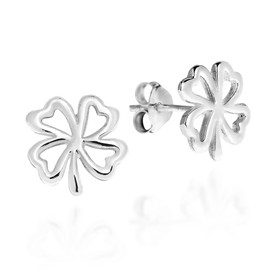 Charmed Four Heart Leaf Clover .925 Sterling Silver Stud Earrings, Metal, not known