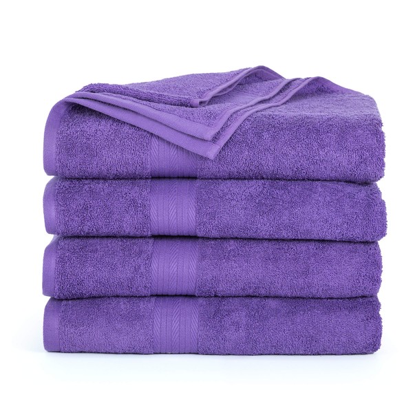 Ample Decor Bath Towels 30 X 54 Inch 100% Cotton 600 GSM, Oeko Tex Certified Absorbent Soft Premium Quality Durable Machine Washable, Ideal Bathroom, Pool, Hotel, Spa - Purple