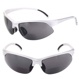 Mass Vision 2 Pair of Bifocal Sport Wrap Reading Sunglasses, Outdoor Sun Readers for Men and Women (Silver, 1.75, multiplier_x)
