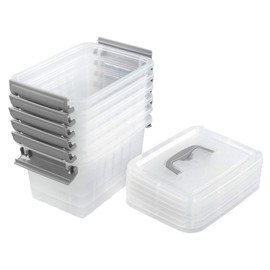 Farmoon 3.5 Quart Clear Storage Bin, Small Plastic Stackable Box/Cotainer with Lid and Grey Handle, 6 Packs