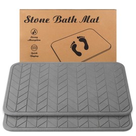 JIZEUO Stone Bath Mat, Diatomaceous Earth Shower Mat, Non-Slip Super Absorbent Quick Drying Bathroom Floor Mat, 2 Pack, Grey