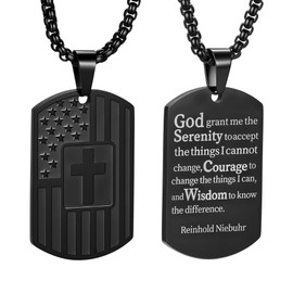 Yaumatea Dog Tag Cross Necklace for Men, 22+2 Inches American Flag Stainless Steel Bible Verse Pendant Chain Religious Patriotic Jewelry Gifts