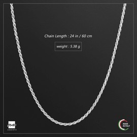 Amberta 925 Sterling Silver 1.5 mm Twisted French Rope Chain Necklace Size: 16 18 20 22 24 inch / 40 45 50 55 60 cm (24inch/60cm)