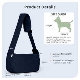 ONECUTE Dog Sling Carrier for Small Dogs and Cats, Lightweight Collapsible Pet Travel Bag with Adjustable Strap, Side Pockets & Breathable Mesh (Navy Blue, 15.7" L x 5.9" W x 8.6" H)