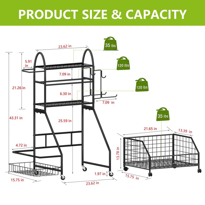 FULOOPHI Dumbbell Rack, 400LBS Weight Rack for Dumbbells Kettlebells, Adjustable