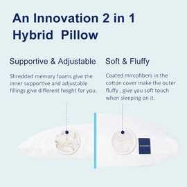 ACCURATEX Pillows King Size Set of 2, Hybrid Shredded Memory Foam Pillow[Adjustable Loft], Fluffy Down Alternative Fill Removable Cotton Cover, Firm Supportive Pillow for Side Back Sleepers
