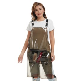 MIKI WELL Hair Stylist Apron with pocket - Waterproof Transparent Salon Apron,One-Size-Fits-Most, Adjustable webbing (Black)