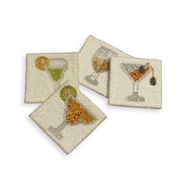 Folkulture Boho Coasters for Drinks or Coffee Table, Cute Coasters for Farmhouse Style Table, 4" Square Decorative Coaster Set for Table Decorations or Gifts for Men Women