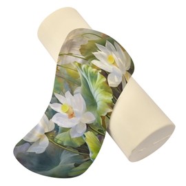 GUIJI Vintage Lotus Bolster Pillow, Round Pillow for Bed with Removable Washable Cover, Cylinder Pillows for Head, Neck, Back and Legs Cervical Neck Pillow Sleeping 5.5 x 17 Inch